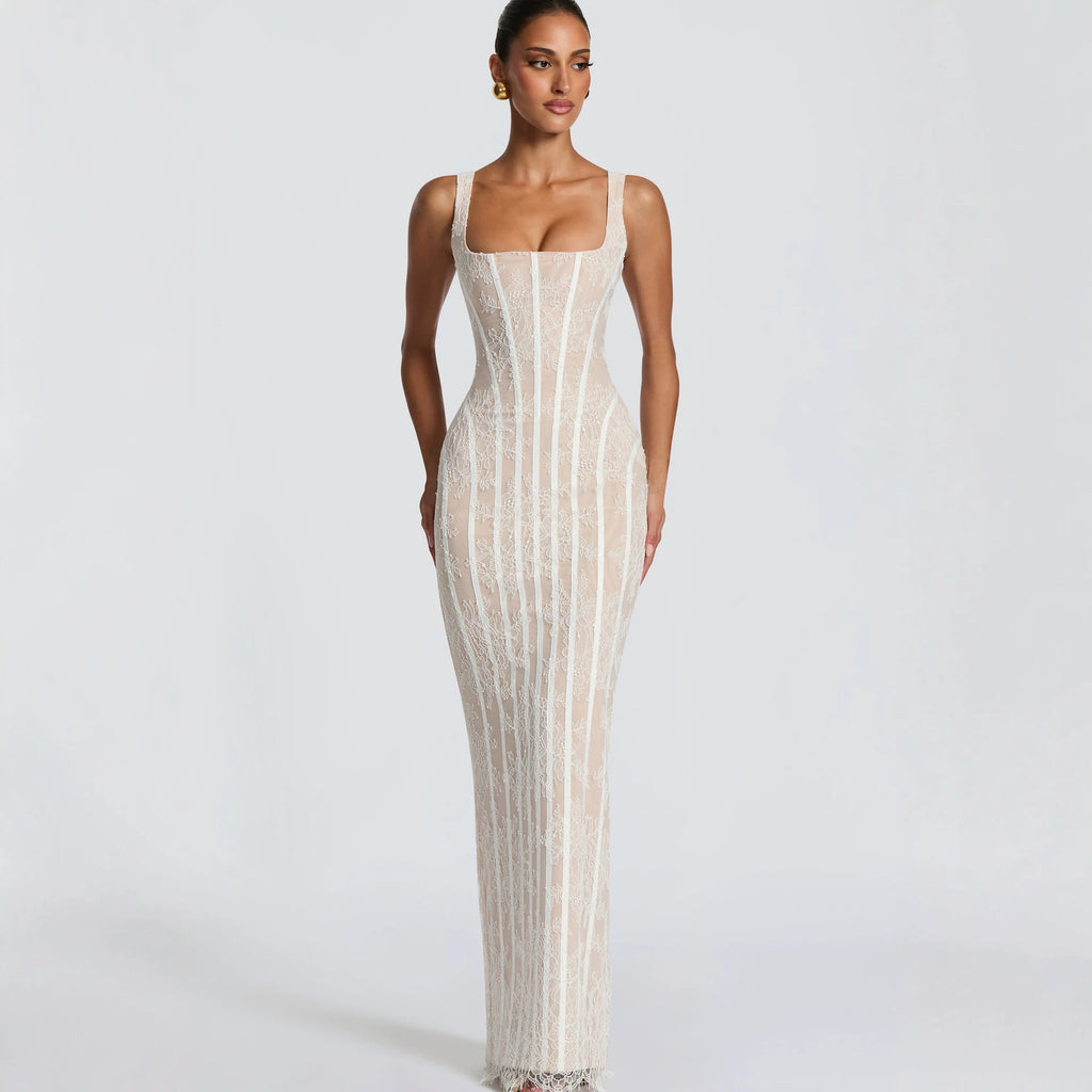 Elegantes Mesh-Kleid mit Vertikalstreifen
