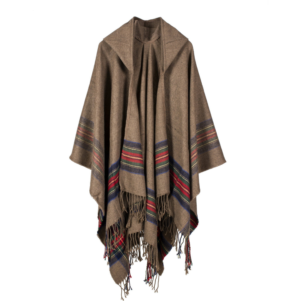 Tassel Fashion Jacquard Kapuzen-Cape | LuxeStyle