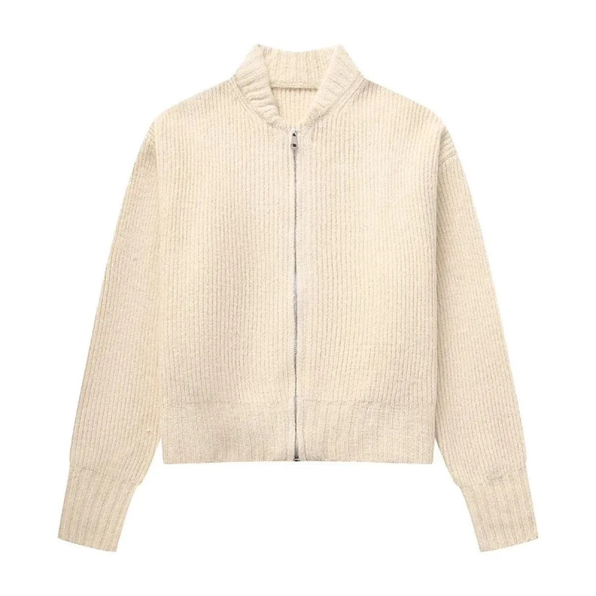 Damen Strickpullover mit Rundhals und Reissverschluss