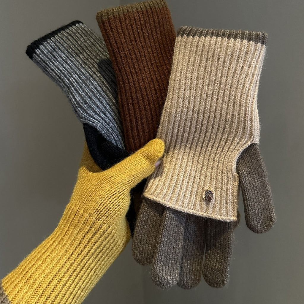 Dual-Use Colorblock Strickhandschuhe im Maillard-Stil