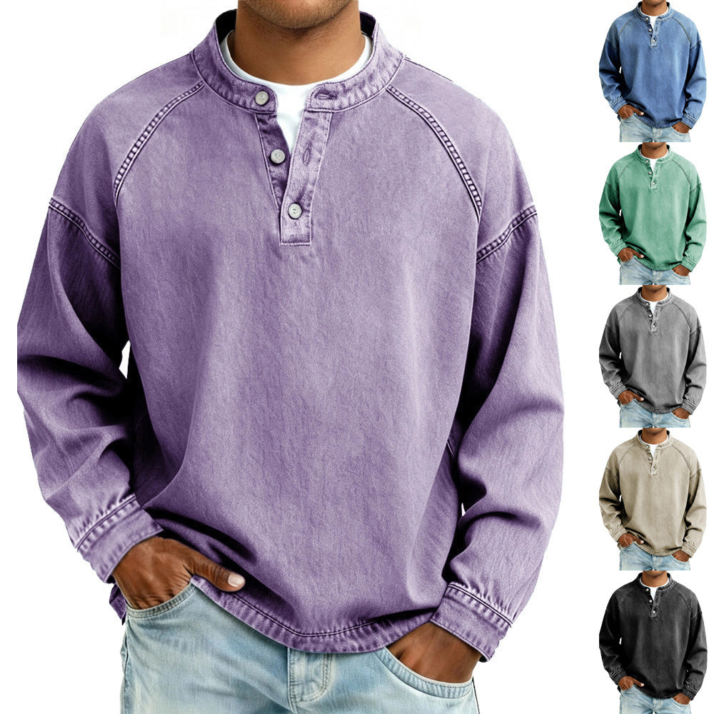 Herren-Langarm-Shirt Uni-Farben Casual-Shirt Vintage
