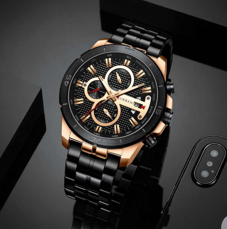 Multifunktions-Quarzuhr mit Lederarmband – Bild 4 | LuxeStyle