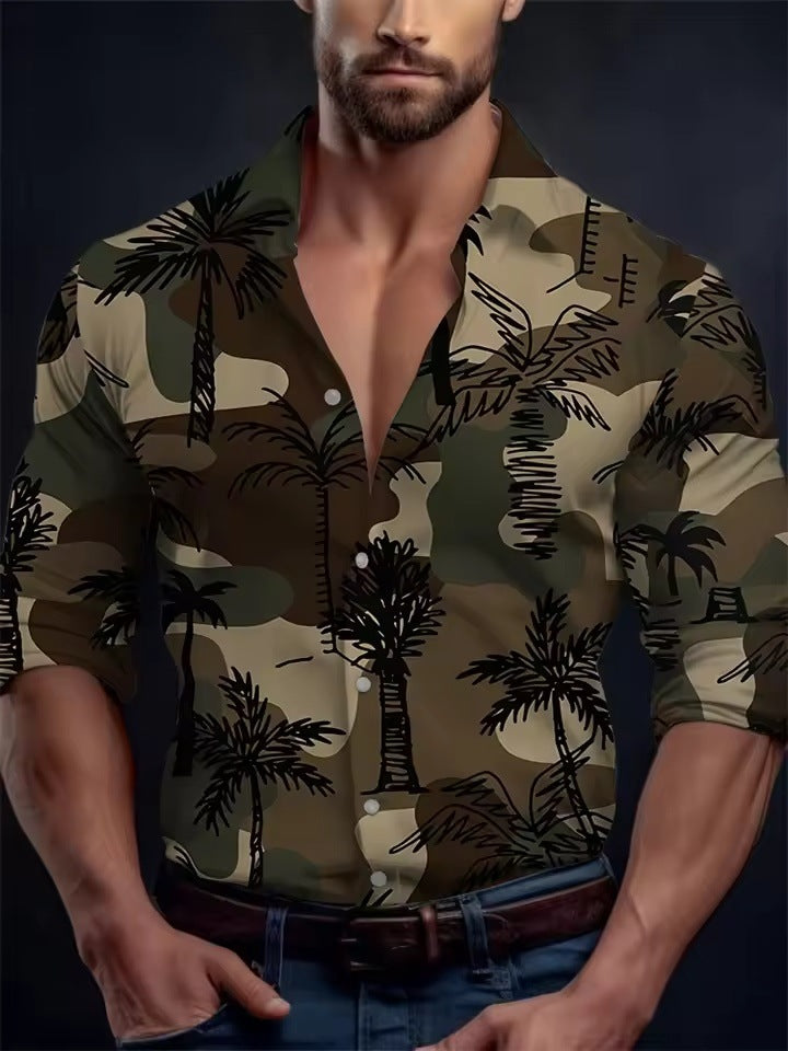 Herren Langarmhemd mit Streifen und Palmenmuster – Bild 5 | LuxeStyle