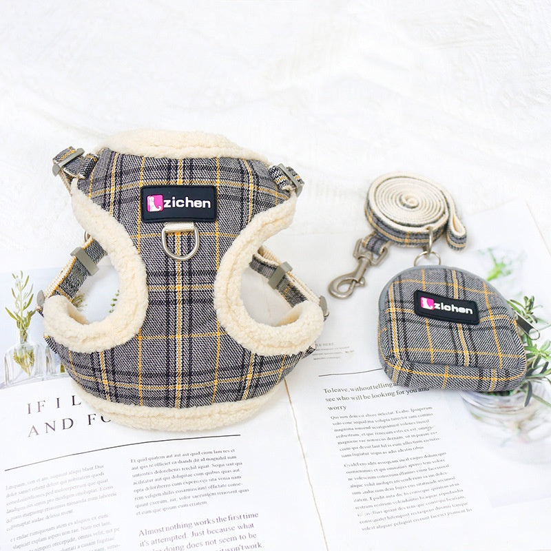 Hundeleine Weste mit Plaid und Fleecefutter