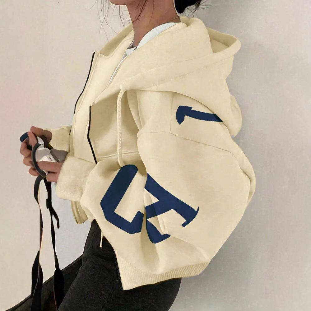 Freizeit-Sweatshirt mit Print und Reissverschluss