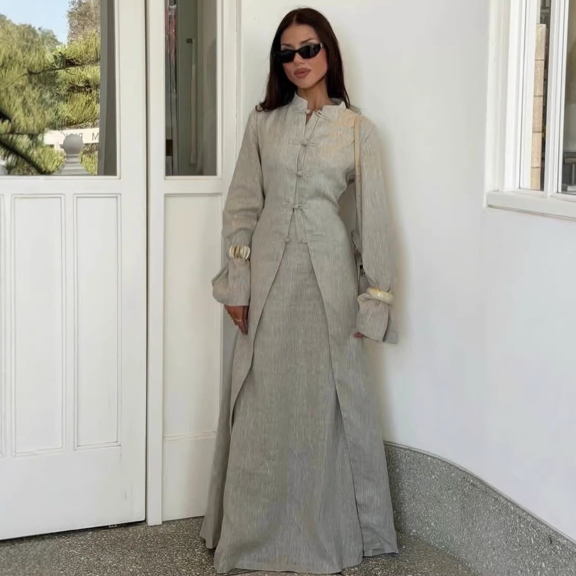 Vintage Langarm-Kleid mit Stehkragen