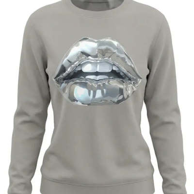 Cartoon Sweatshirt mit Lippen-Print für Damen