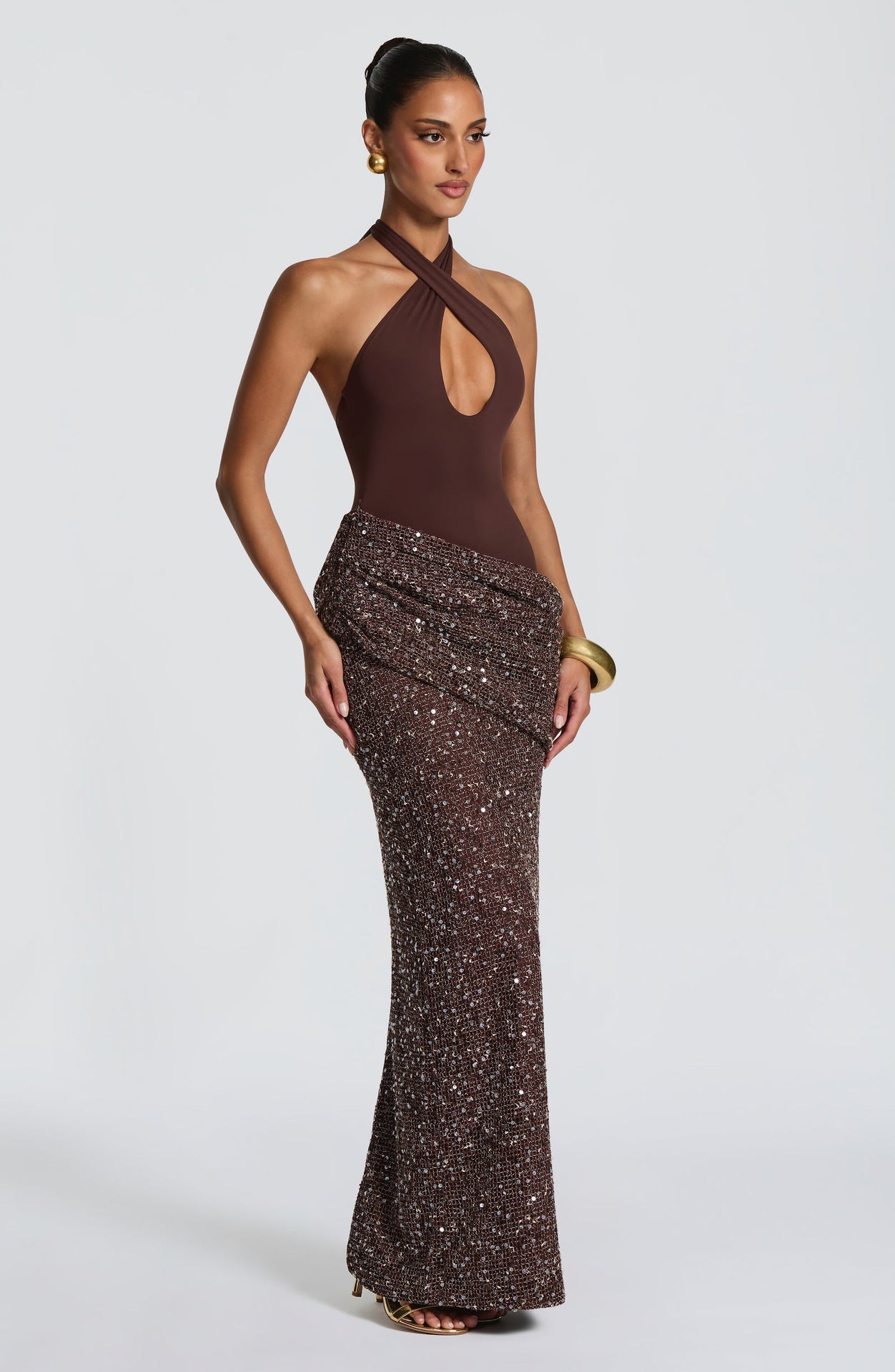 Pailletten Neckholder Maxikleid