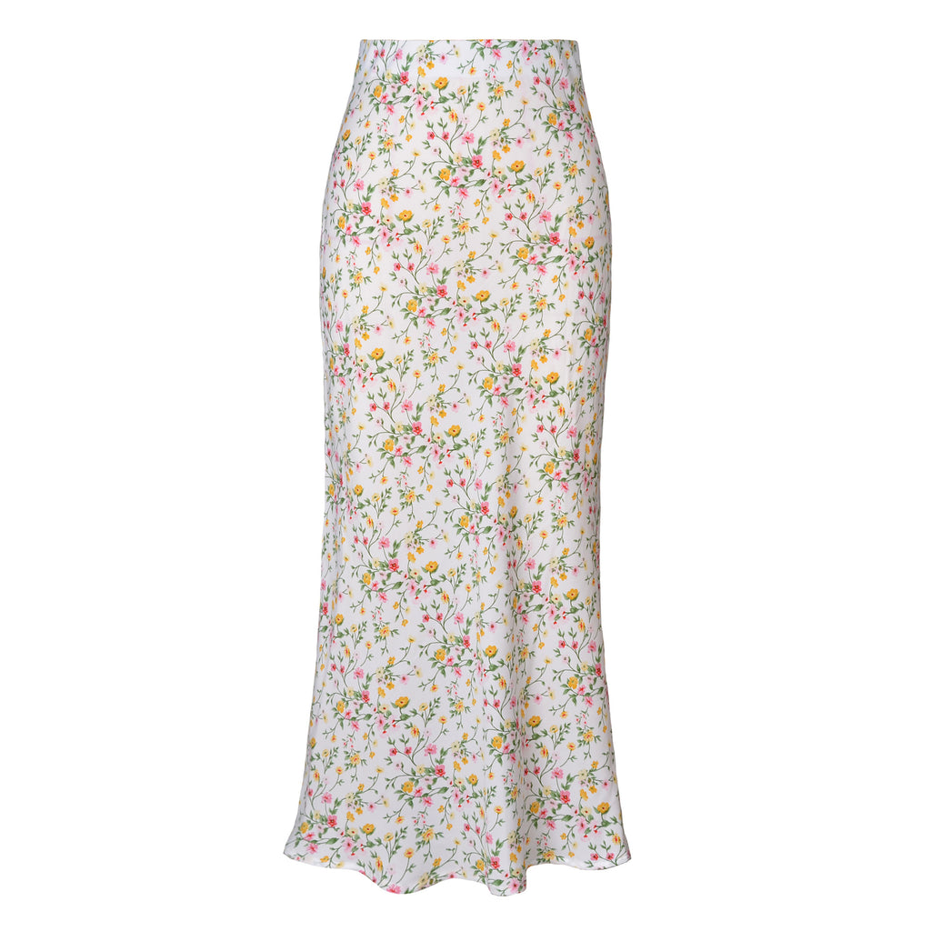 Satin-Midi-Rock mit hohem Bund und Schlitz