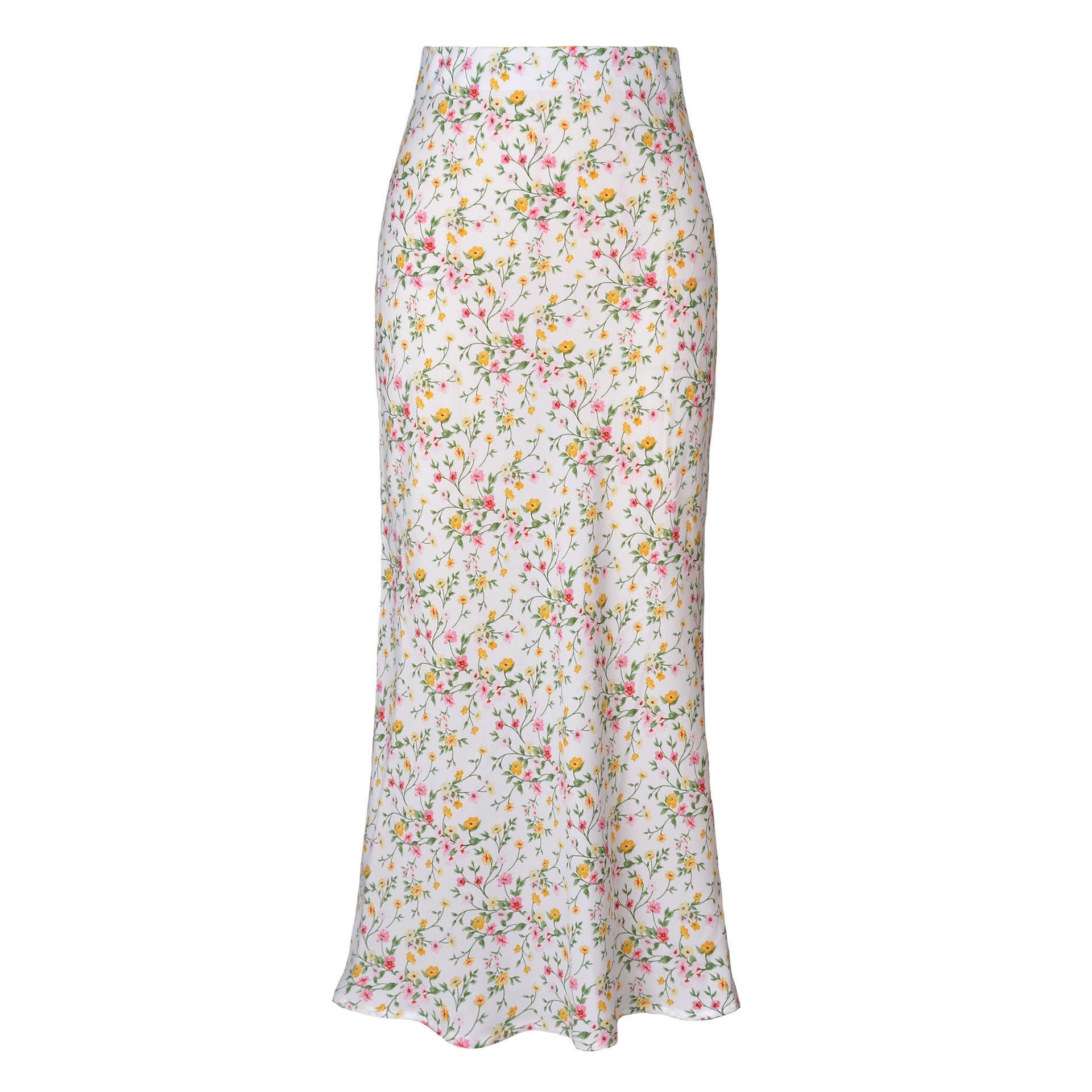 Satin-Midi-Rock mit hohem Bund und Schlitz