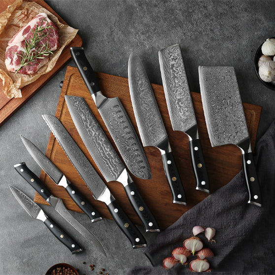 Damast Küchenmesser-Set mit G10 Griffen – Ansicht 6