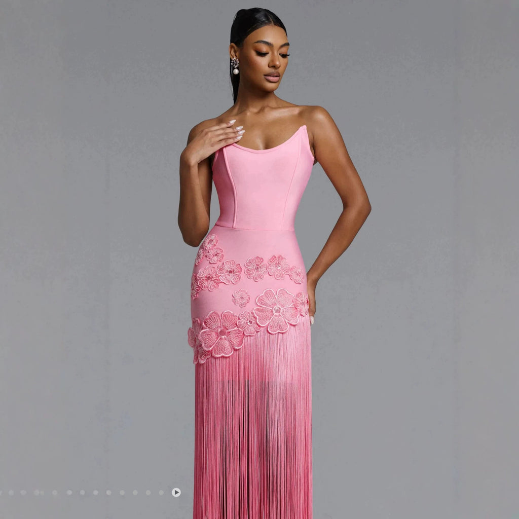 Pailletten-Bustier Maxi-Abendkleid mit Blumen – Bild 4 | LuxeStyle