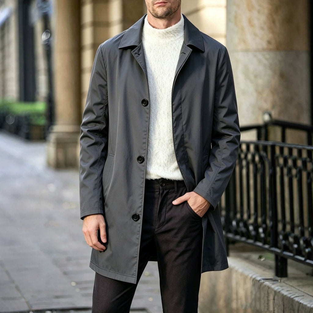 Männerklassischer Trenchcoat einreihig, locker | LuxeStyle