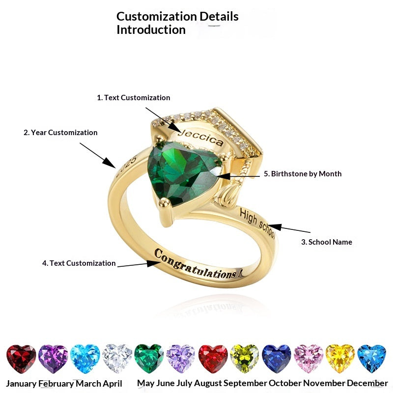 Personalisierter Bachelor-Ring mit Geburtsstein