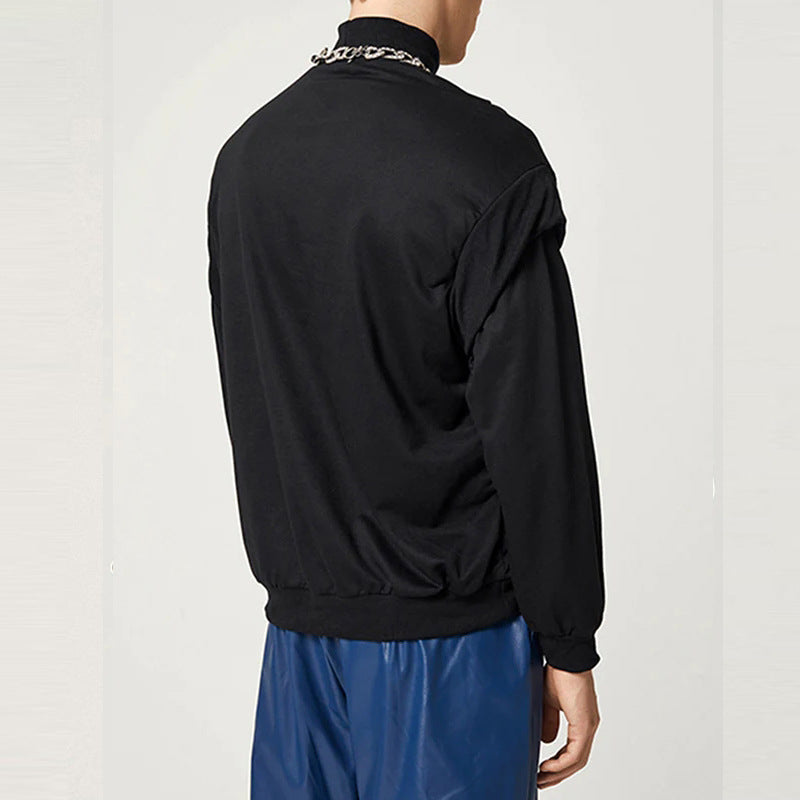 Herren Langarmshirt mit Stehkragen und Ueberzupfschulter