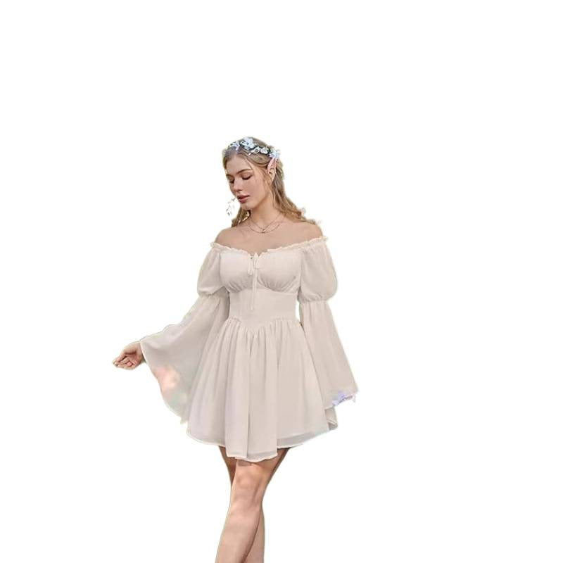 Elegantes Off-Shoulder Chiffon-Kleid mit Schnürung