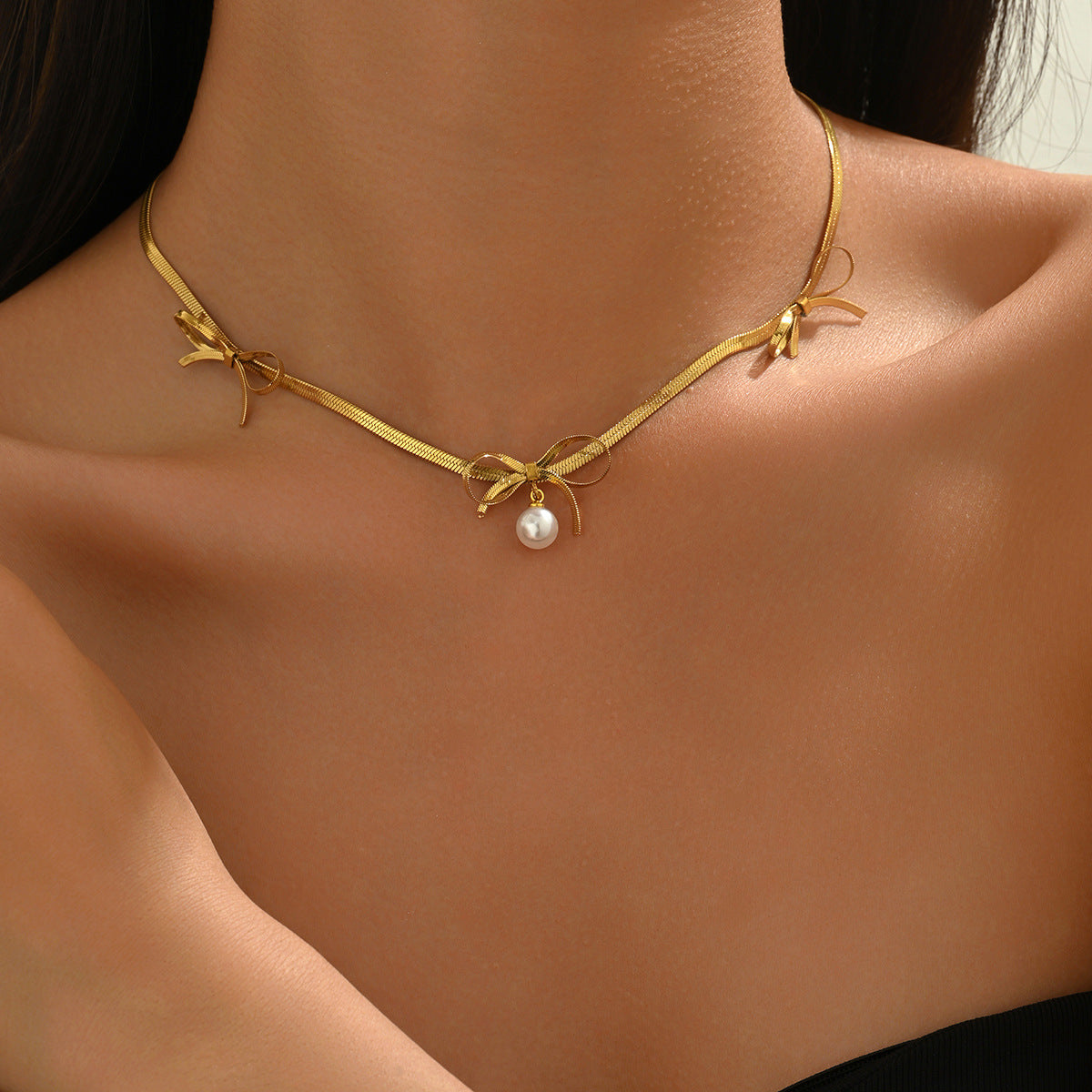 Schlange-Kette mit Perlen-Schleifen-Anhänger – Ansicht 3