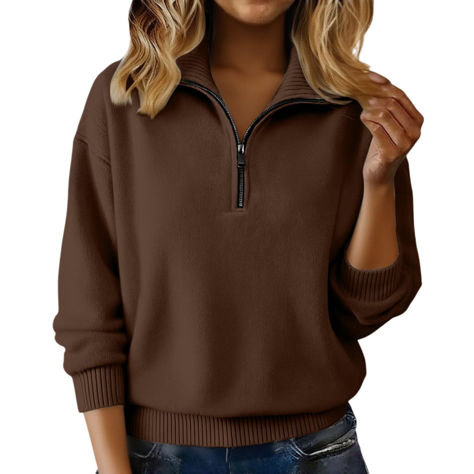 Damen Pullover mit Reissverschluss und Reverskragen – Ansicht 7