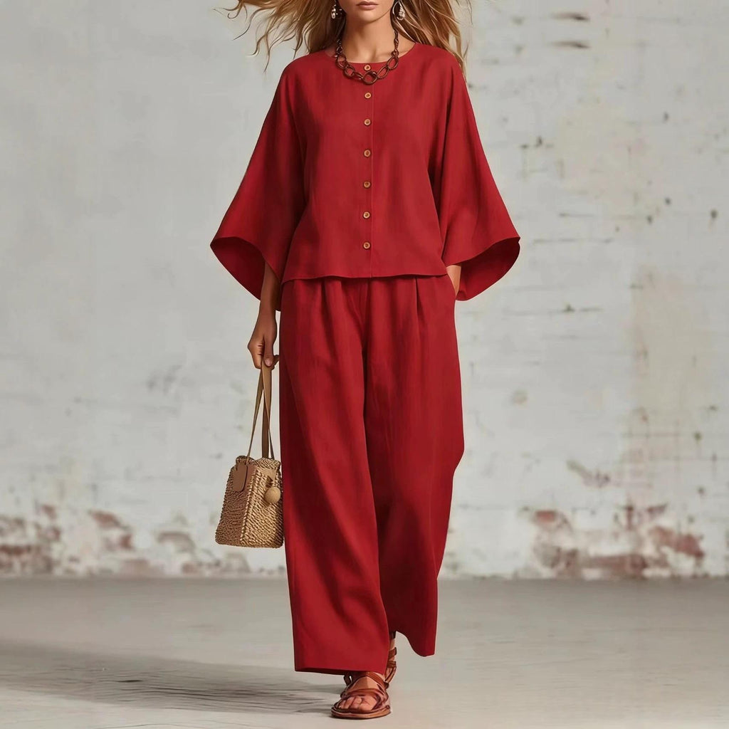 Cardigan mit 3/4-Ärmeln & weite Hosen
