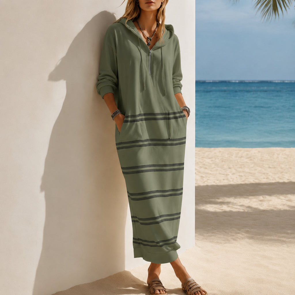 Gestreiftes Hoodie-Kleid mit lockerer Passform