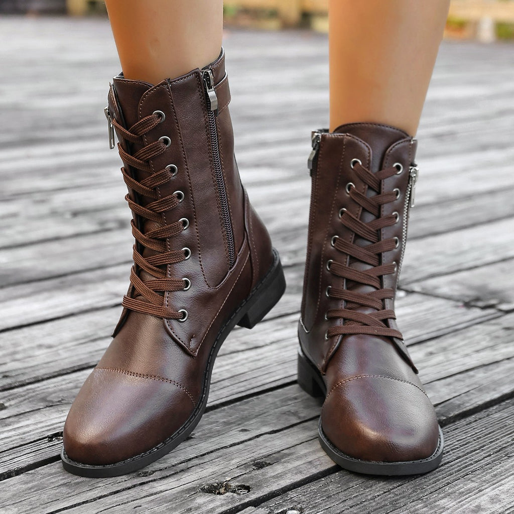 Stiefel mit Seitenschlitz, niedriger Absatz, mid-calf – Bild 2 | LuxeStyle
