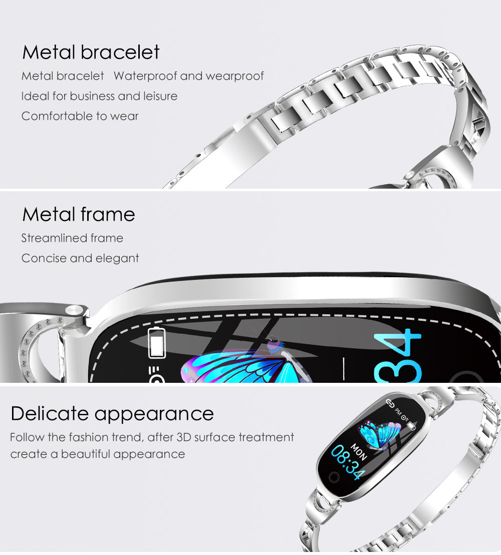 F18 Smartwatch mit Metallarmband für Damen