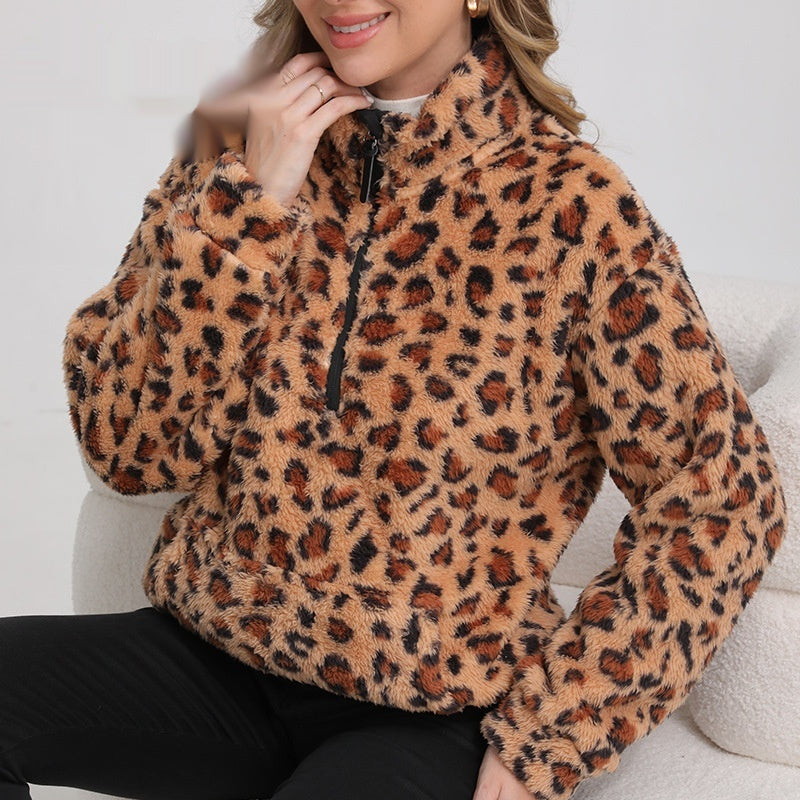 Fleece-Hoodie mit Leo-Print aus Lammfell-Imitat