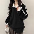 Gestreifter Hoodie mit Polokragen & Kontrastfarben