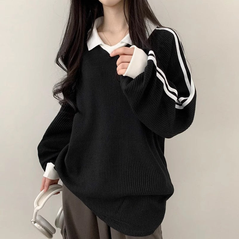 Gestreifter Hoodie mit Polokragen