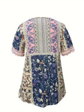 Elegantes T-Shirt mit Blumenprint und Spitze