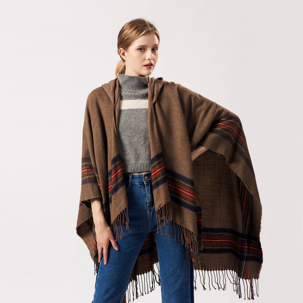 Tassel Fashion Jacquard Kapuzen-Cape – Bild 9 | LuxeStyle