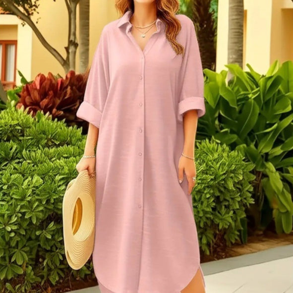 Midi-Bluse mit Reverskragen und Langarm – Bild 1 | LuxeStyle