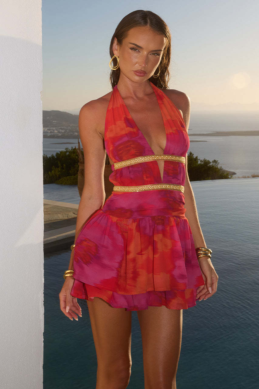 Bedrucktes Neckholder-Kleid mit Rückenausschnitt – Bild 4 | LuxeStyle