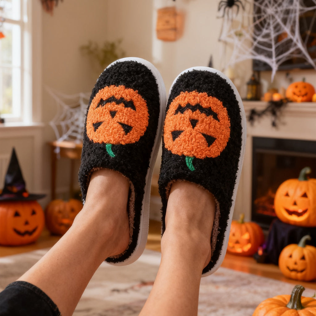 Flauschige Hausschuhe «Kürbis» · Halloween-Plüsch-Slipper