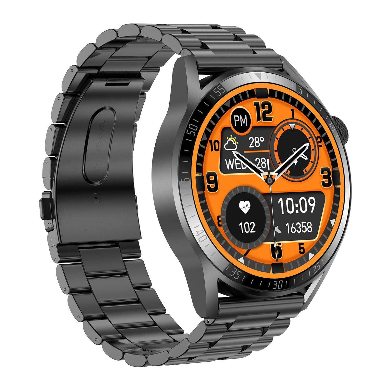 Smartwatch rund mit Bluetooth-Telefonie und Herzfrequenz