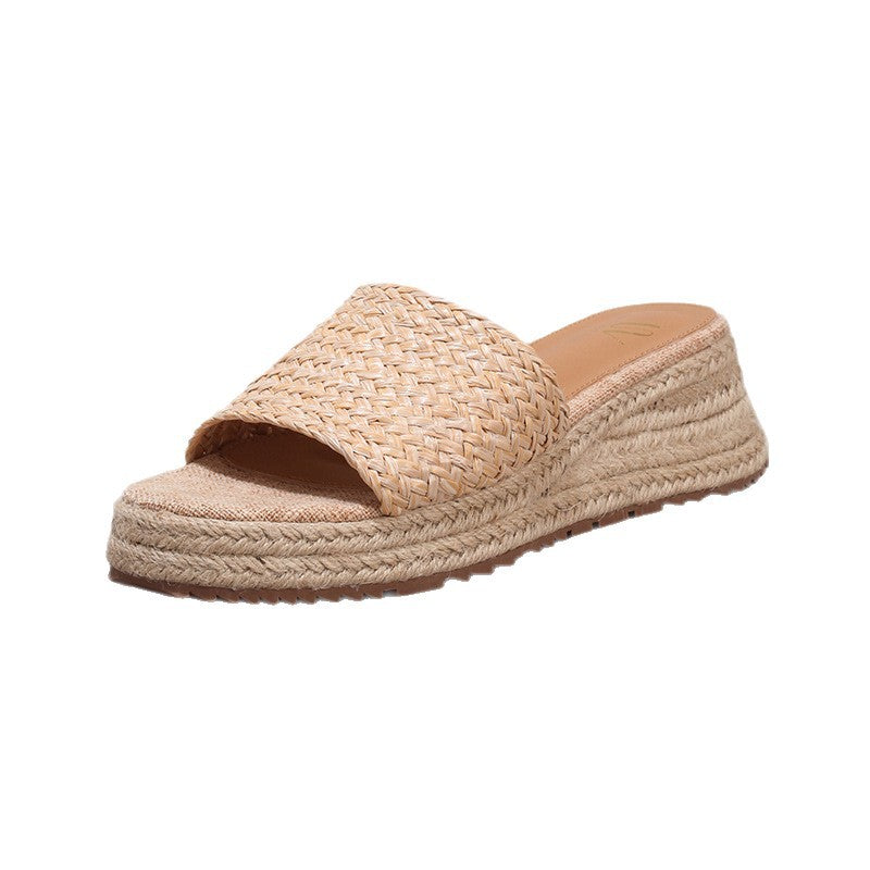 Keilsandalen mit Hanfseil-Plateau