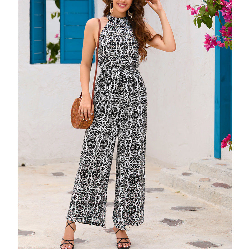 Bohemian Jumpsuit mit Neckholder und definierter Taille