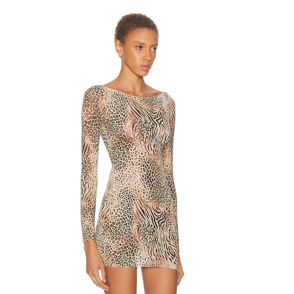 Leoparden-Minikleid mit langen Ärmeln – Bild 2 | LuxeStyle
