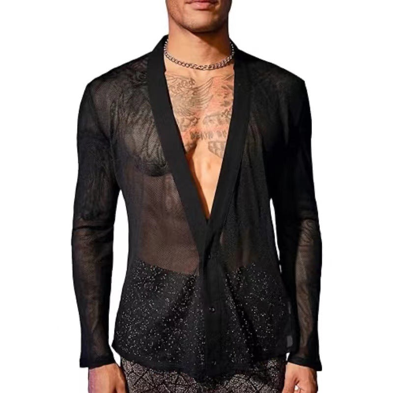 Transparenter Mesh V‑Neck Cardigan für Herren – Bild 6 | LuxeStyle
