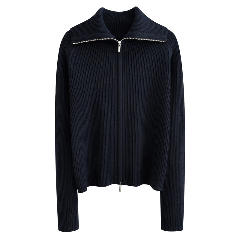 Woll-Cardigan mit Revers und Doppelreissverschluss
