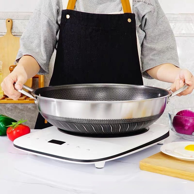 Wok aus 304 Edelstahl mit Wabenstruktur