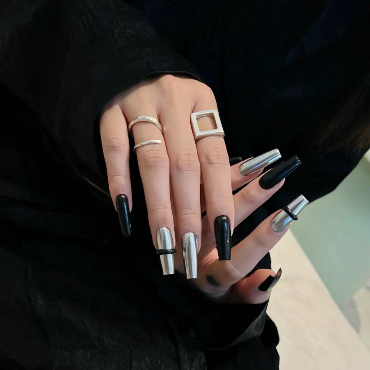 Silber-Schwarz Super Cool Nagelsticker