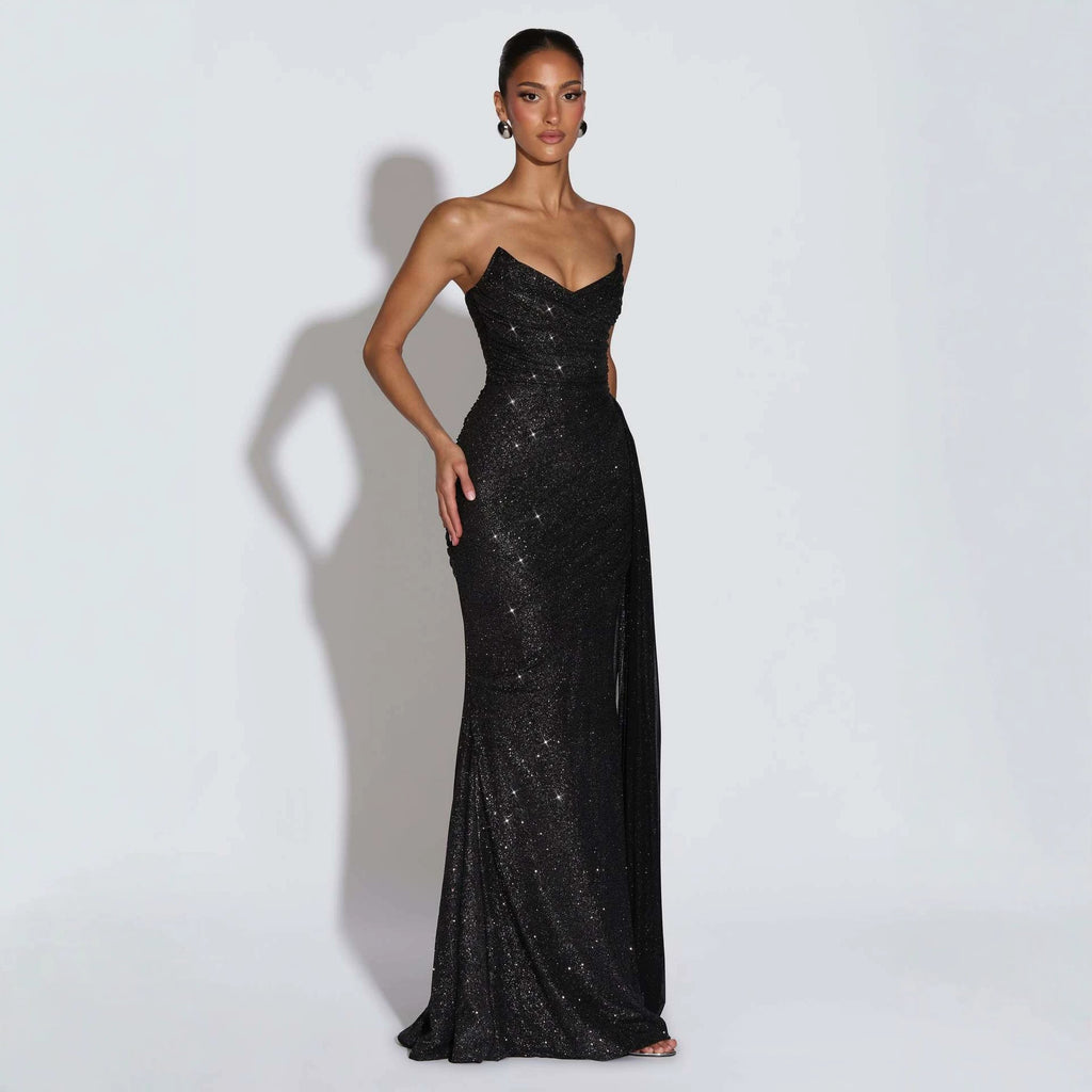 Glänzendes, trägerloses Abendkleid mit Taillenschnürung – Bild 6 | LuxeStyle
