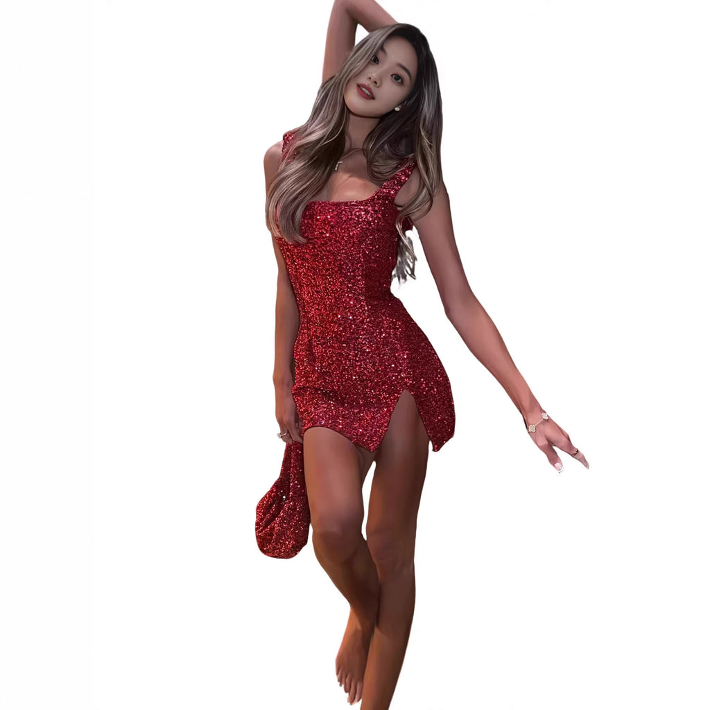 Trägerloses Pailletten-Minikleid