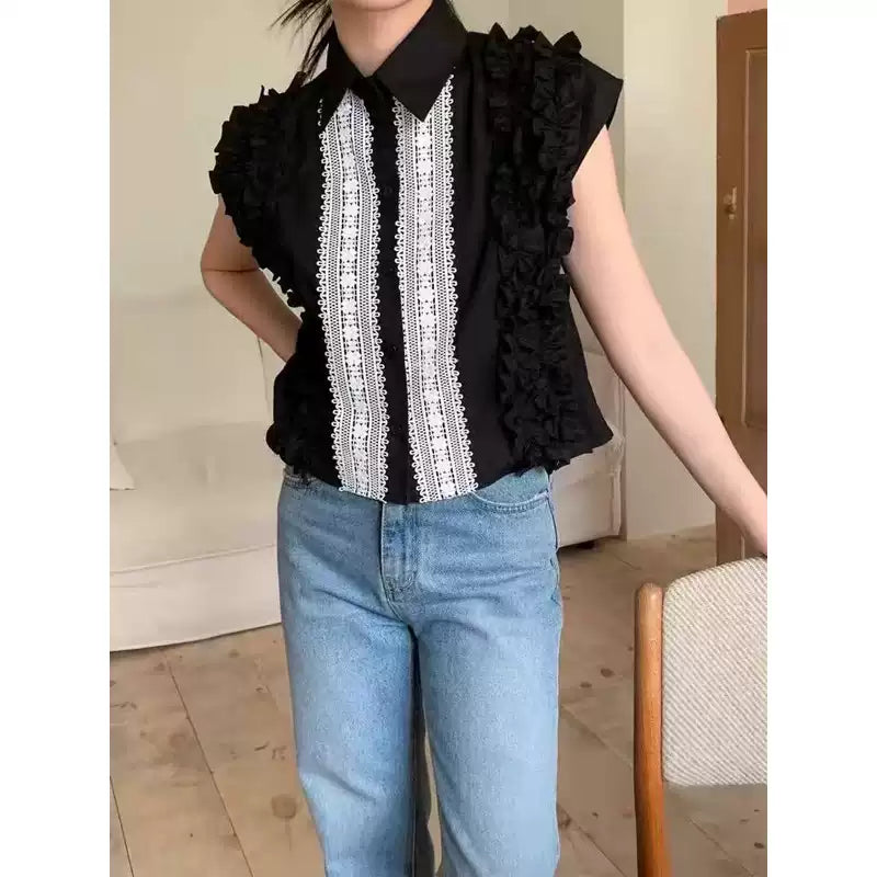 Spitzenbesticktes Patchwork-Hemd für Damen