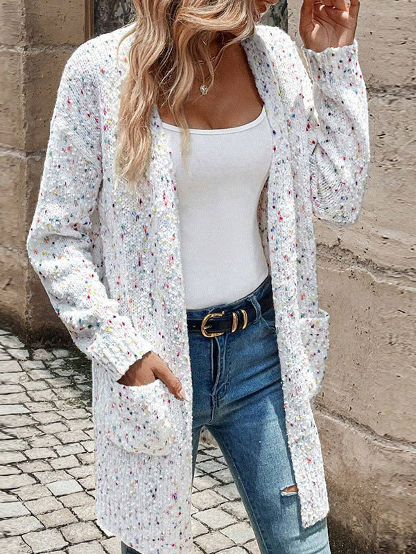 Locker sitzender Langarm-Strickpullover mit Taschen