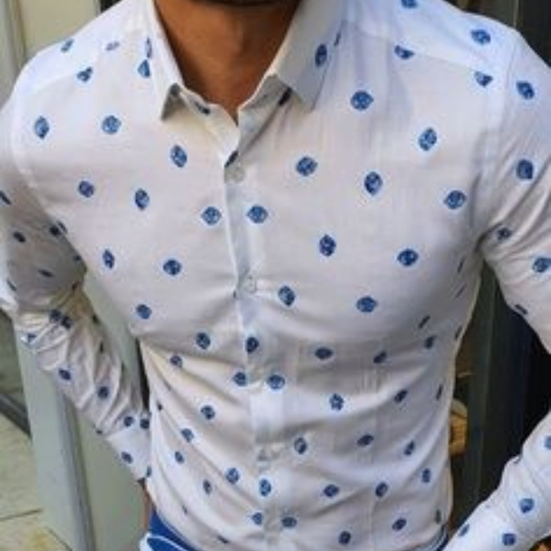 Herren Langarmhemd mit Revers und 3D-Druck – Bild 2 | LuxeStyle
