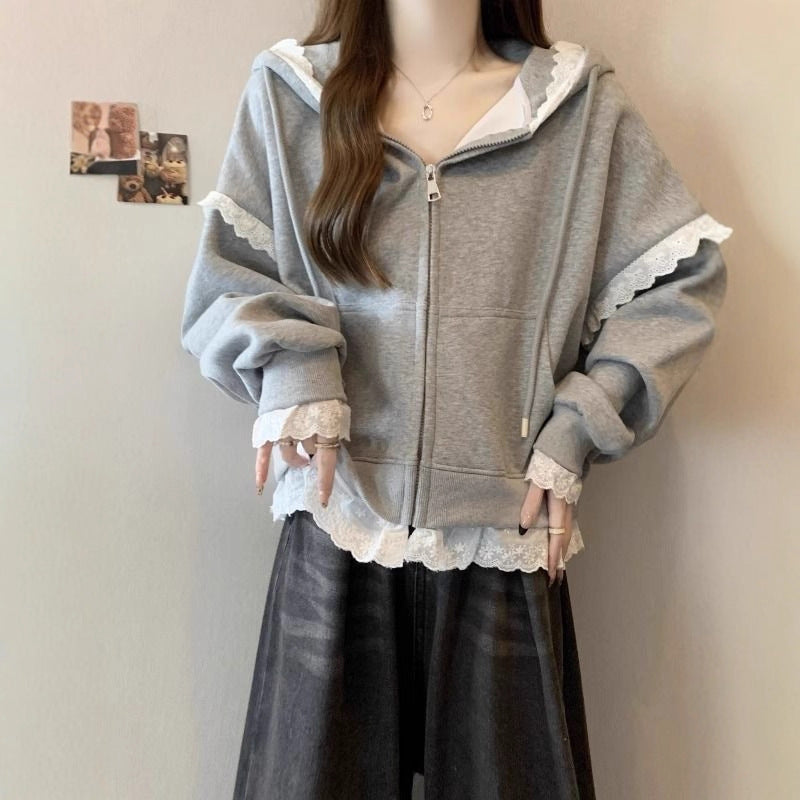 Damen-Cardigan mit Spitze und Reissverschluss