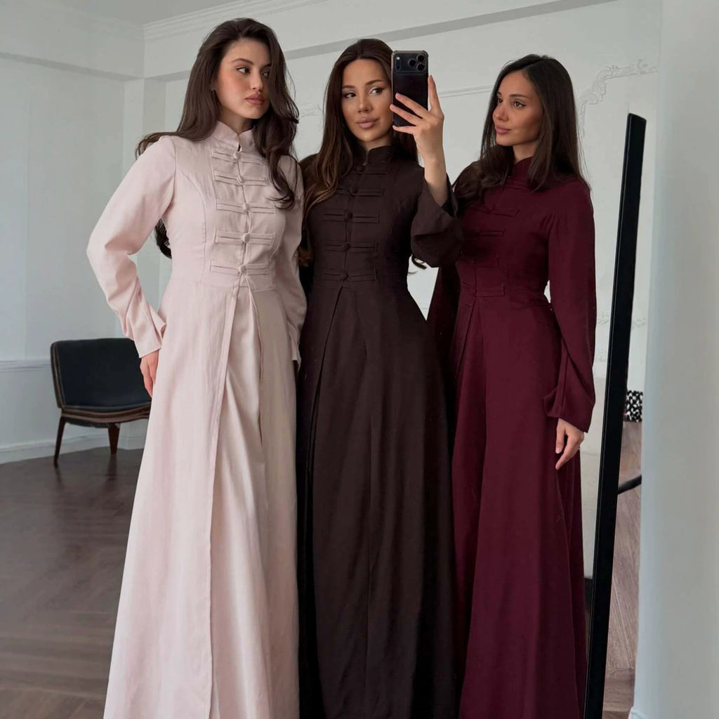 Vintage Langarm-Kleid mit Stehkragen