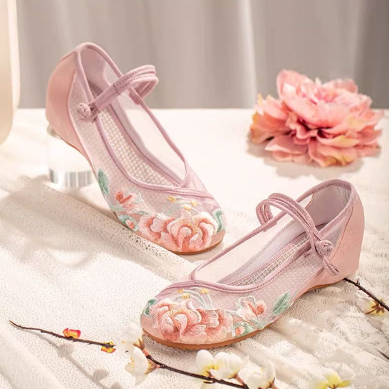 Sommer Mesh Sandalen mit Blumenstickerei